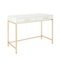 OSP Home Furnishings ALS42-WH Alios Desk with White Gloss Finish and Gold Chrome Plated Base